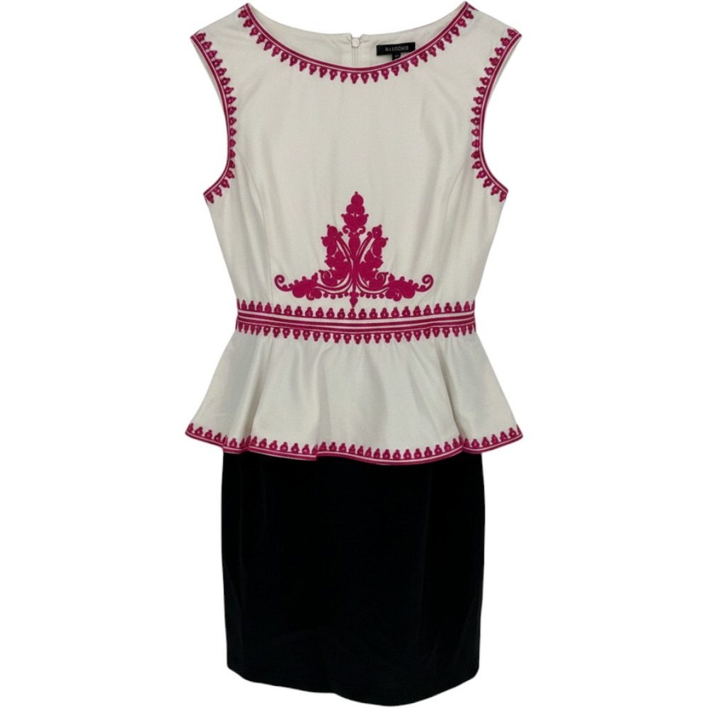 Pearl Georgina Chapman for Marchesa Dress 10 White Black Pink Embroidered Peplum
